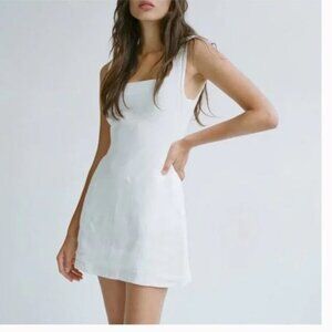 Posse Alice Mini Linen Dress Square Neck Sleeveless White Sz XS